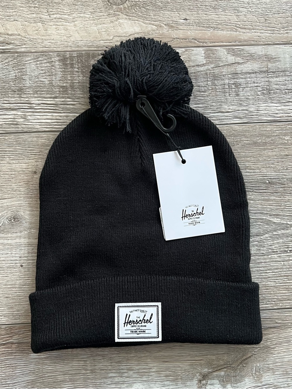 NWT Herschel Black Pom Pom Beanie